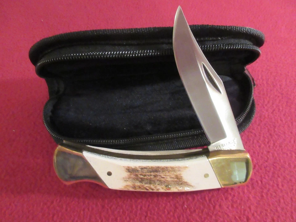 Schrade SCH07 Stag Handle Folding Lockback Folder Pocket Clip Knife