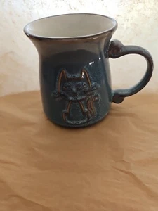 La Rochelle Denim Blue Lavender Kitty Cat Coffee Mug Ceramic Pottery Glazed 4" - Picture 1 of 4