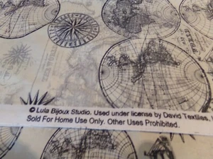 35" X 44" VINTAGE WORLD MAP LULA BIJOUX STUDIO/DAVIE TEXTILES FABRIC NEW #325 - Picture 1 of 4