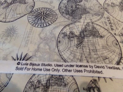 35"  X 44" VINTAGE WORLD MAP LULA BIJOUX STUDIO/DAVIE TEXTILES  FABRIC NEW #325 - Image 1 of 4