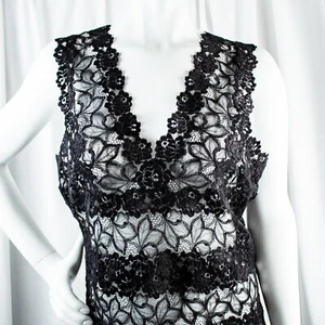 JOSIE NATORI New Black Floral Lace Women V-Neck Tank Top Size XL - Picture 1 of 11