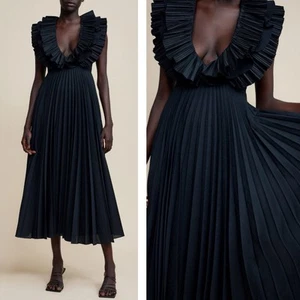 Acler Dress Size XL 16 US 12 Maxi Black Elsher Ruffle Pleat Ruffle Formal Party - Picture 1 of 10