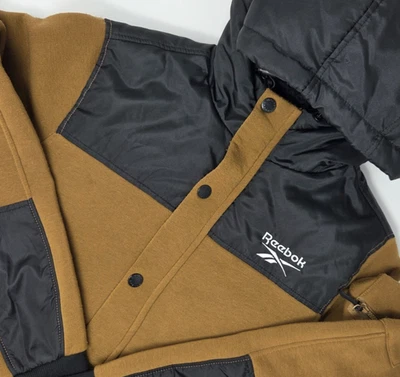 Reebok Men's Medium Hooded Sweater Jacket Brown Black Full Zip Sherpa Lined EUC - Image 1 of 4