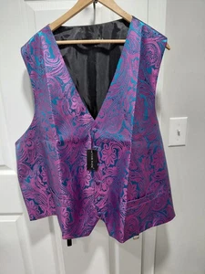 Barry Wang Herren lila blau Paisley Seide formelle Weste 4XL neu mit Etikett - Bild 1 von 4