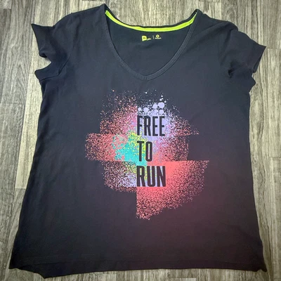 Camiseta deportiva Xersion para mujer XL negra gráfica Free to Run cuello en V Foto 1 de 4