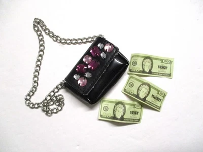 American Girl Merry Magenta Outfit Holiday Black PURSE Gems & Pretend Money - Image 1 of 3