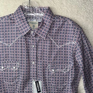 Panhandle Roughstock Pearl Snap Damen Small Western Geometric Rot Weiß Blau - Bild 1 von 8