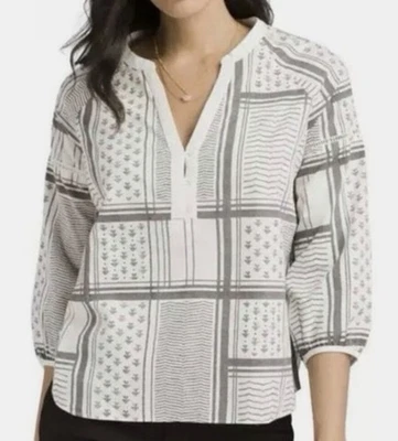 Blusa Top PrAna Elena Algodón Orgánico Geométrico Cuadros Tribal Azteca Talla M Foto 1 de 4