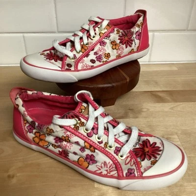Womens Coach Barrett Poppy Canvas Leather Sneakers Sz 8.5 White Pink Bold Floral - Изображение 1 из 4