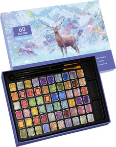 60-Color Mini Shimmer Watercolor Paint Set - Metallic Glitter for Artists - Picture 1 of 16