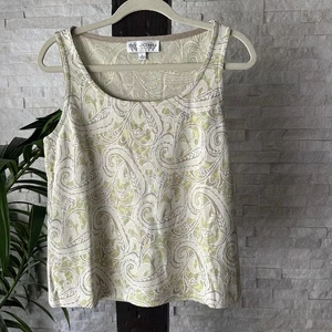 St. John Green Taupe Paisley Print Knit Sleeveless Scoop Shell Size L - Picture 1 of 6