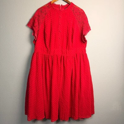 Torrid Red Swiss Dot Lace Mock Neck Flutter Sleeve Fit Flare Dress Plus Size 22 - Image 1 of 4