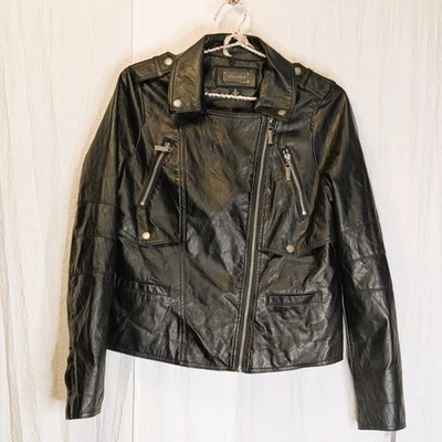 JOUJOU Asymmetrical Vegan Leather Black Biker Moto Jacket Zippers Size Large  - Image 1 of 4
