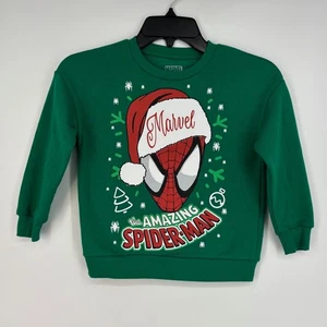 Marvel Kids Size XS Pullover Sweatshirt Green Spider-Man Christmas Santa Hat LS - Picture 1 of 6