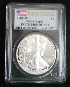 2008-W $1 American Silver Eagle PR69DCAM PCGS First Strike Flag Label - Picture 1 of 8