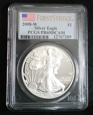 2008-W $1 American Silver Eagle PR69DCAM PCGS First Strike Flag Label - Image 1 of 4