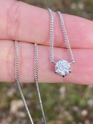 1.01TCW 100% Natural Diamond Solitaire Platinum Pendant Necklace 16 In, 4.60 Gr - Image 1 of 4