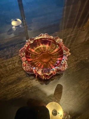 Vintage Anchor Hocking Glass Ashtray Royal Ruby Red and Clear 3" Round - Image 1 of 3