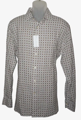 Cremieux Signature L/S Shirt Linen Large White Geometric Medallions NWT (DCS679) - Image 1 of 4