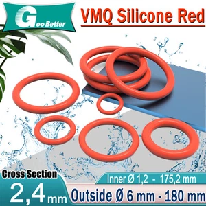 Juntas tóricas de goma de silicona métricas de grado alimenticio 2,4 mm sección transversal 1,2 mm-175 mm ID rojo - Imagen 1 de 116