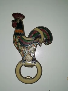 Vintage Brass Bronze Enamel ROOSTER Chicken Cockerel BOTTLE OPENER Rare - Picture 1 of 2
