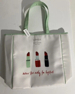 Bolso de hombro Clinique x Kate Spade Shopping ~ tira verde ~ estampado de lápiz labial Foto 1 de 4