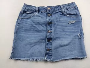 Mudd Jeans Women's Size w28 Blue Denim Distressed Button-Up Mini Skirt - Picture 1 of 9