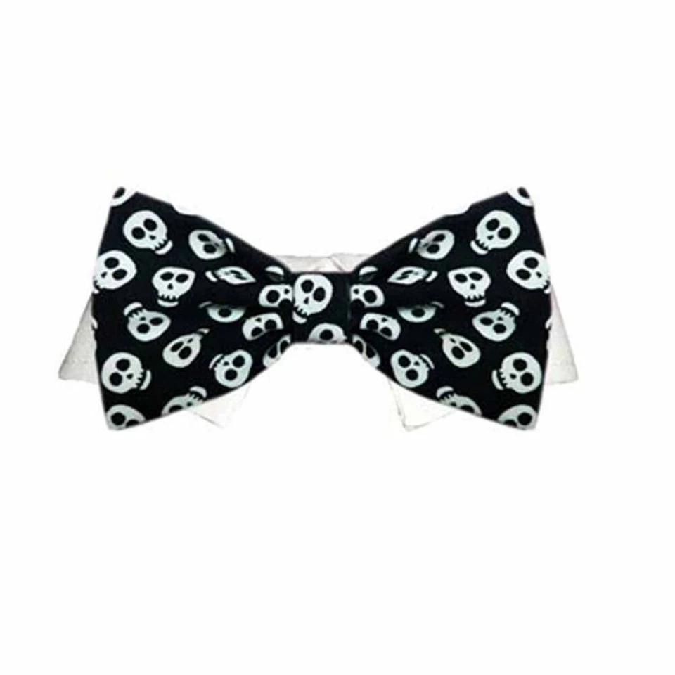 Dog Bow Tie - Black and White Skulls. XS Fits necks 8" Pooch Outfitters - Image 1 of 1