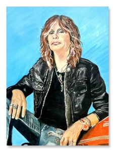Original Oil Painting Portrait of Steven Tyler Aerosmith Music Paper 37.7×29.7cm - Picture 1 of 3