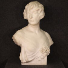 Escultura firmada estatua de mármol retrato dama mujer libertad busto 1930