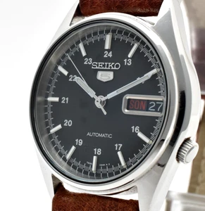 Vintage [EXC+5] SEIKO 5 7S26-6000 Railway Black Day Date AT Men's Watch JAPAN - Picture 1 of 12