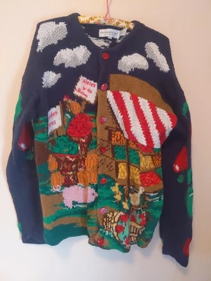 Cárdigan Suéter The Eagles Eye Vintage Años 90 Tejido a Mano Mercado Apple Farm XL Foto 1 de 4