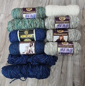 Lion Brand HOMESPUN Lot of Yarn Colonial Blue Clouds Gray Regency Green & White - Photo 1 sur 5