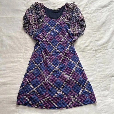 Vestido Tsumori Chisato Púrpura Estampado Manga Abullonada Talla 2 Foto 1 de 4