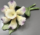Figurine fleur florale vintage en porcelaine Capodimonte orchidée violet jaune vert