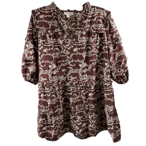Cleobella Brown Loose Printed Ruffled Mini Dress Size XS - Picture 1 of 10