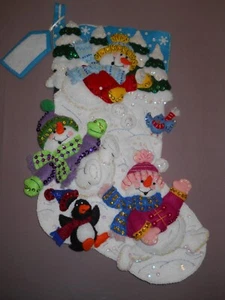 Medias de Navidad con apliques de fieltro hechos a mano Bucilla "SNOW FUN" #86108 ~ Acabado - Imagen 1 de 5