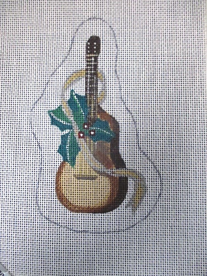 Handpainted Needlepoint Canvas Deluxe Designs Guitar Ornament - Image 1 of 2
