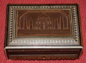 Vintage Naher Osten Arabisch Holz Schmuckschatulle Intarsien Muster Blatt Schnörkel - Bild 1 von 12