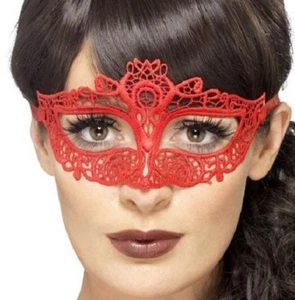 Ladies Masquerade Ball Fancy Dress Eye Mask Filigree Eyemask Red by Smiffys - Picture 1 of 1