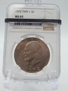 1972 TYPE 1 -  IKE Eisenhower Dollar NGC MS 65 -BT360 - Picture 1 of 6