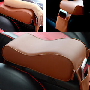PU Leather Brown Car SUV Armrest Box Mats Console Pad Liner Cushion Cover