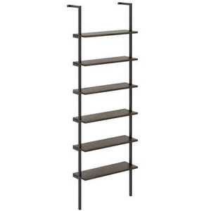 6-tier Ladder Shelf 72 Inches Industrial Wall Mounted Bookshelf Oak - Picture 1 of 10