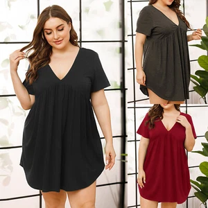 Women's Plus Size Nightgown Short Sleeve Sleepshirt V-Neck Pajamas Dress XL-4XL - Picture 1 of 14