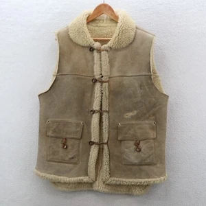 Vintage French Creek Vest Men's XL Beige Shearling Sheepskin Toggle Handmade USA - Picture 1 of 17