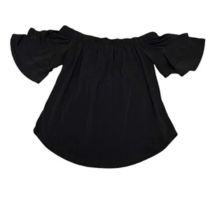 Moa Moa Women's Juniors Black Off Shoulder Ruffle Short Sleeve Blouse Top Size S - Picture 1 of 8