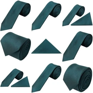 Conjuntos de corbata ajustados clásicos con textura verde azulado para hombre boda graduación novio formal - Imagen 1 de 16