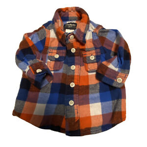 Oshkosh Bgosh Flannel Shirt Infant 6 Mo Baby Boys Girls Cotton Orange Blue Plaid