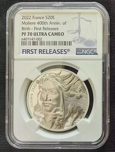 NGC FR PF70 France 2022 Moliere 400th Anniversary Birth Silver Coin 20 Euro 1oz - Picture 1 of 2