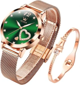 Luxury Women's Waterproof Rose Gold Watch with Unique Heart Dial & Diamonds - Picture 1 of 8